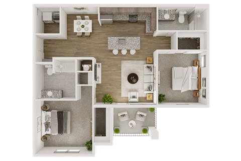 Floor plan for 2 beds, 2 baths, 1130 sqft